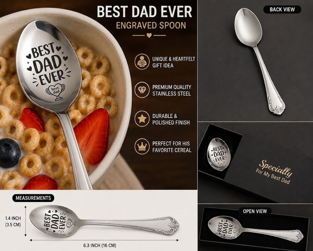 Best Dad Ever Engraved Stainless Steel Spoon – Premium Gift Boxed Keepsake for Father's Day, Birthday & Christmas