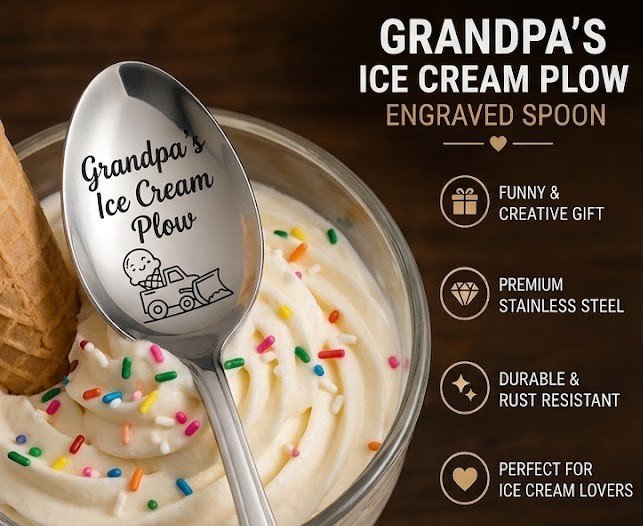 Grandpa's Ice Cream Plow Spoon, Funny Grandpa Gift, Engraved Ice Cream Spoon, Grandpa Birthday Gift, Father's Day Gift, Ice Cream Lover